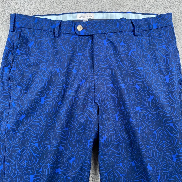 Peter Millar Pants Mens 36x34 Blue Floral Palm Print Golf Performance Chino